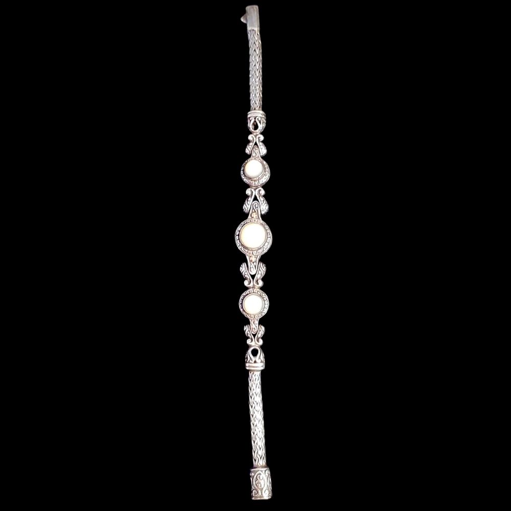 18K And 925 Silver Mother Of Pearl  Vintage Bracelet